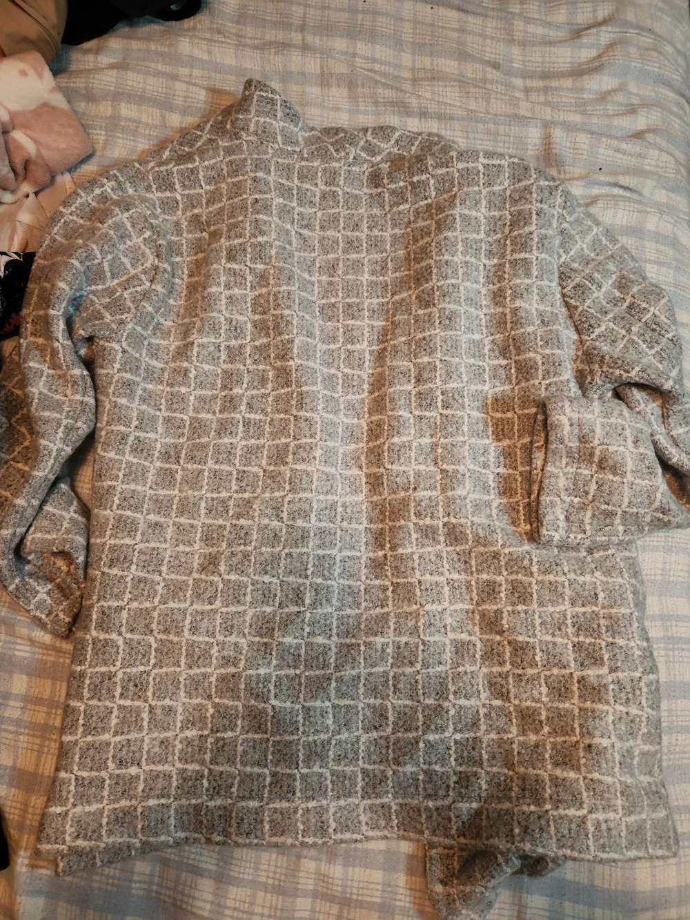 Reitmans Gray & Taupe Grid Open-Front Coatigan - Picture 5 of 5